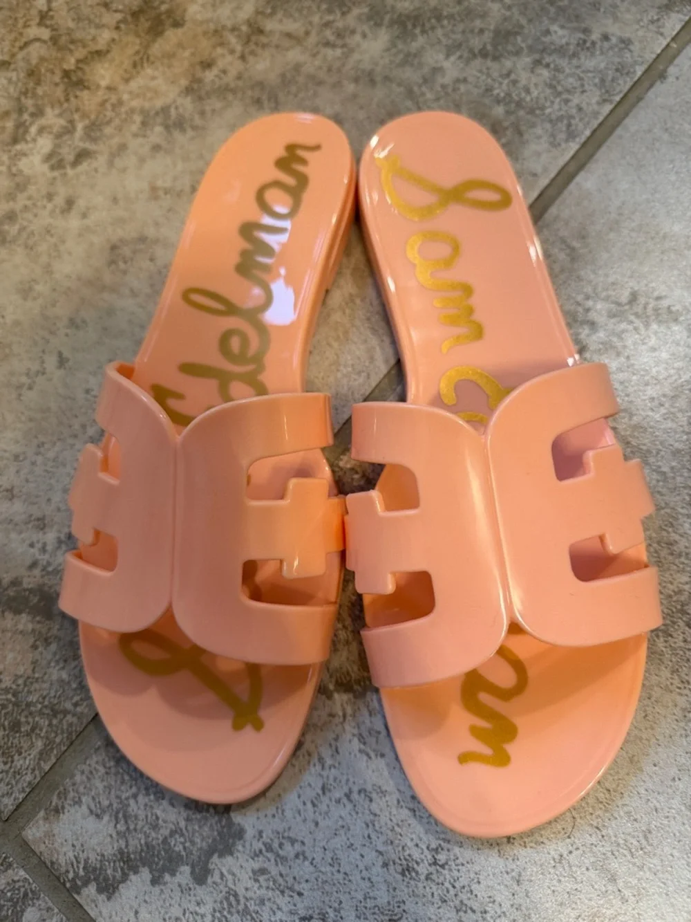Sam Edelman Glossy Peach Slide Mules - Picture 5 of 5